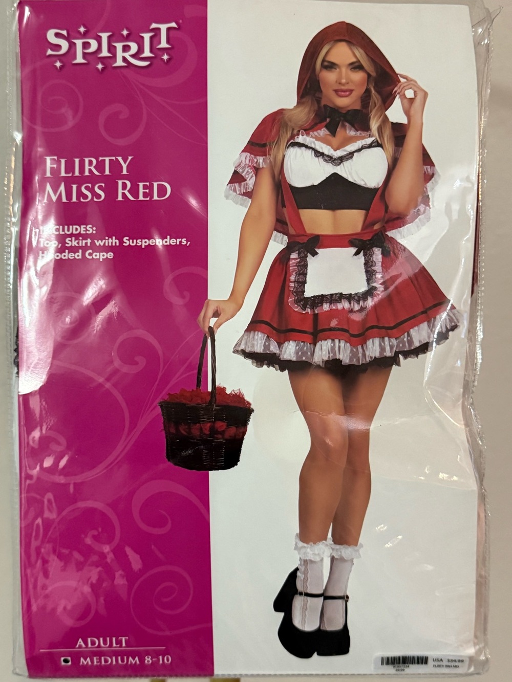 NWT Spirit Halloween Flirty Miss Red Costume Red Riding Hood Medium 8-10